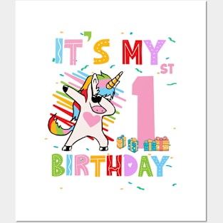 It's My 1st Birthday Girl Cute Unicorn B-day Giif For Girls Kids toddlers Posters and Art